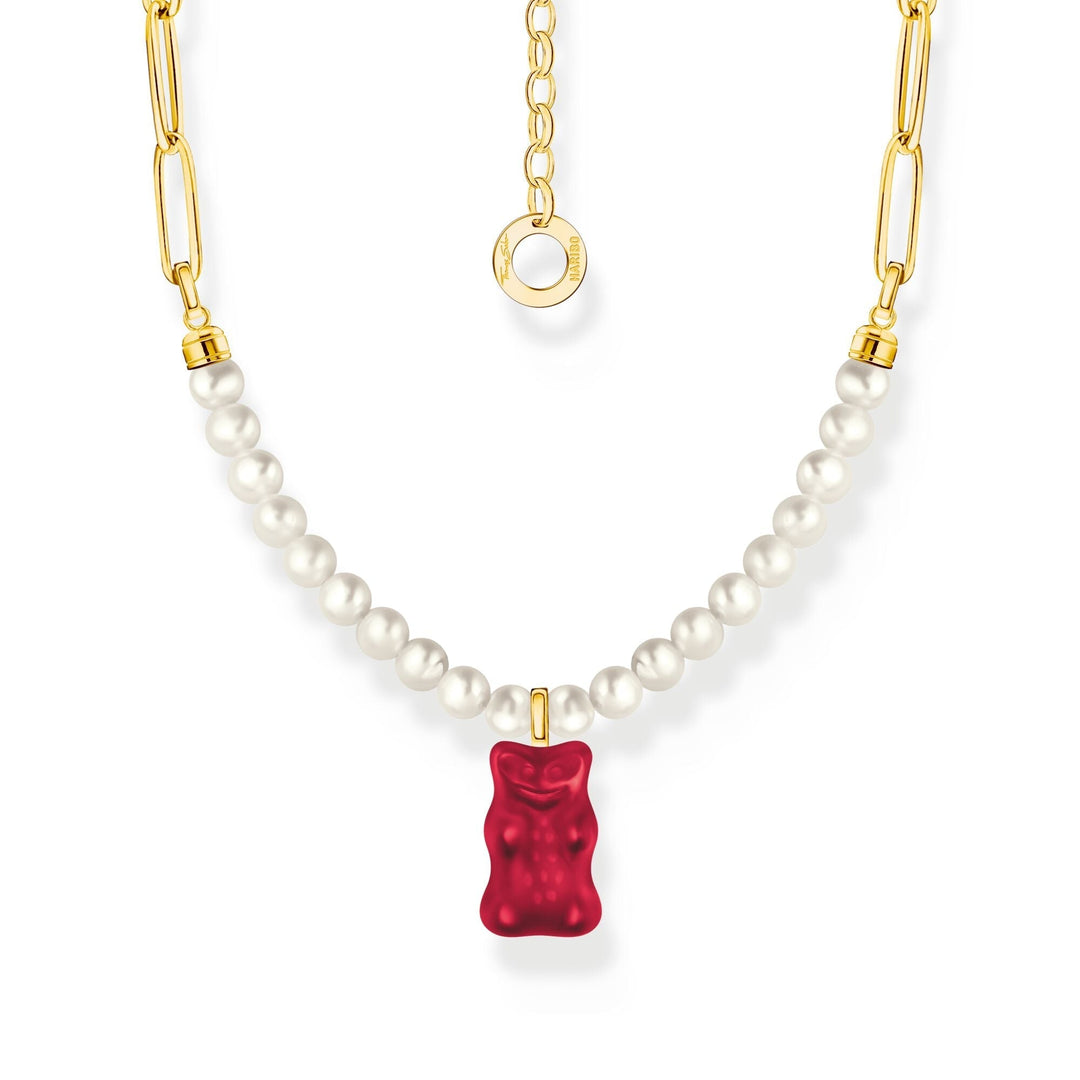 THOMAS SABO Link necklace with red goldbears &amp; freshwater pearls