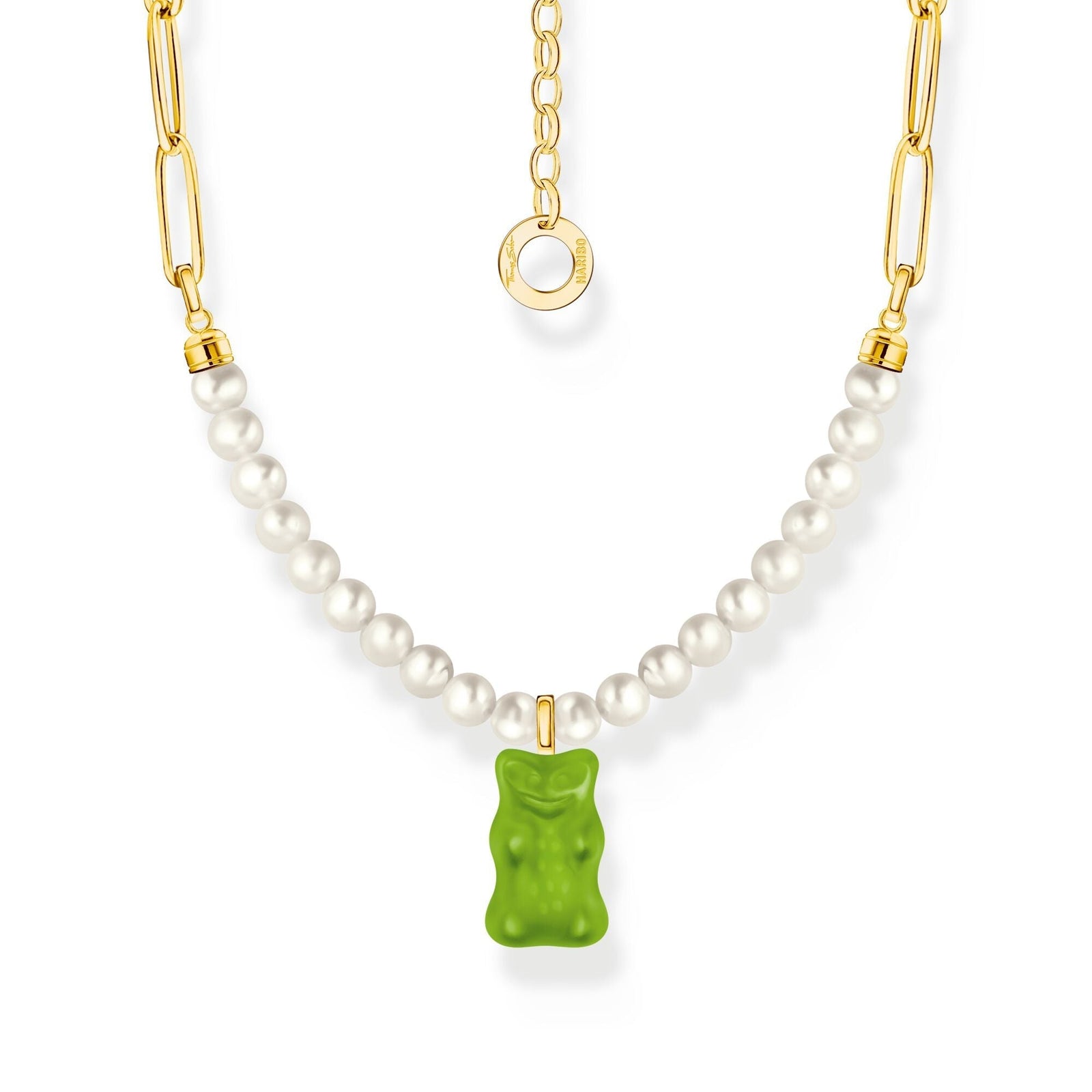 THOMAS SABO Link necklace with green goldbears & freshwater pearls - B & S Lyncris Jewellers