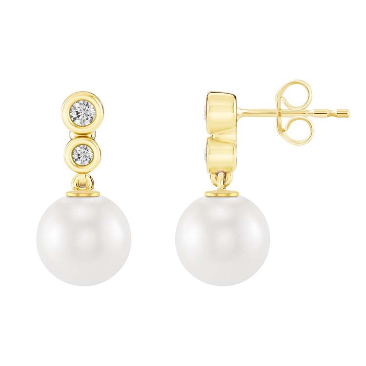 0.11ct Lab Grown Diamond Freshwater Pearl Earrings in 9K Yellow Gold