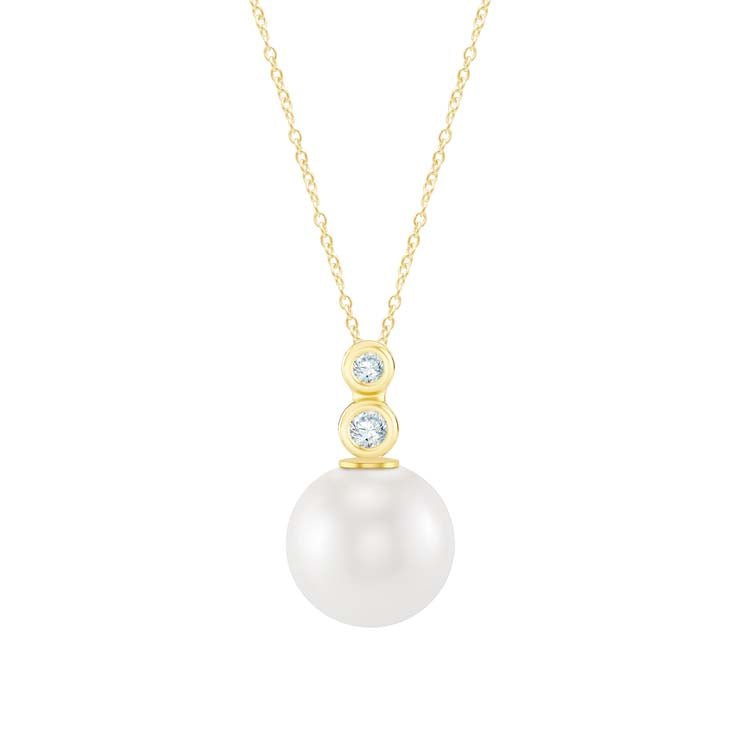 0.05ct Lab Grown Diamond Freshwater Pearl Necklace in 9K Yellow Gold - B & S Lyncris Jewellers