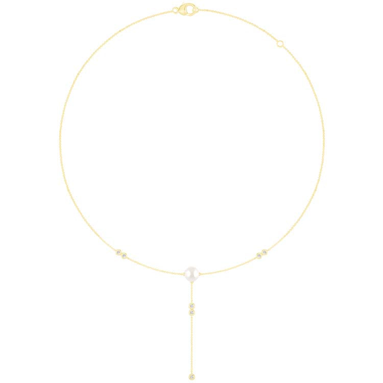 0.15ct Lab Grown Diamond Freshwater Pearl Necklace in 9K Yellow Gold