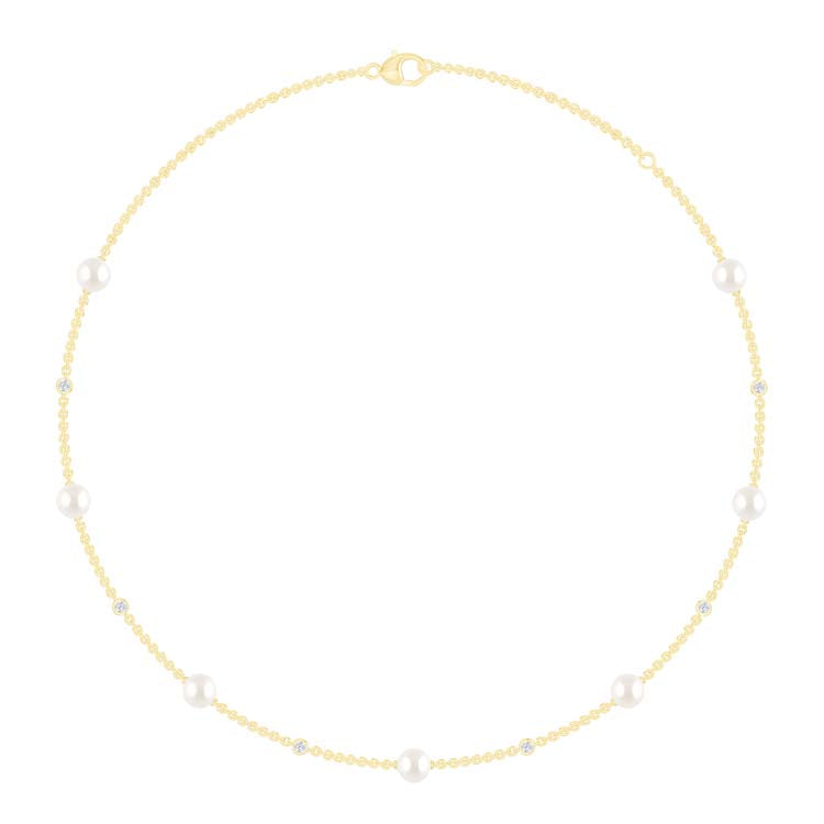 0.21ct Lab Grown Diamond Freshwater Pearl Necklace in 9K Yellow Gold