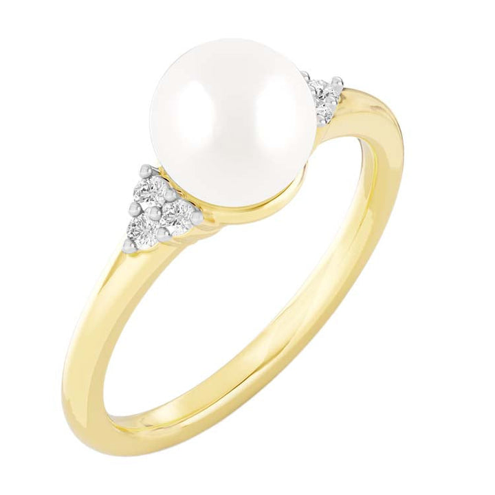 0.1ct Lab Grown Diamond Freshwater Pearl Ring in 9K Yellow Gold