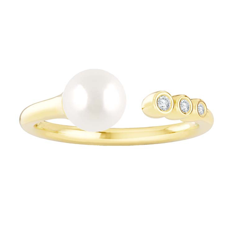 0.04ct Lab Grown Diamond Freshwater Pearl Ring in 9K Yellow Gold - B & S Lyncris Jewellers
