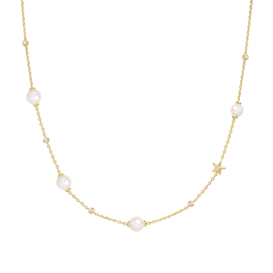 Ania Haie Gold Pearl and Star Station Necklace