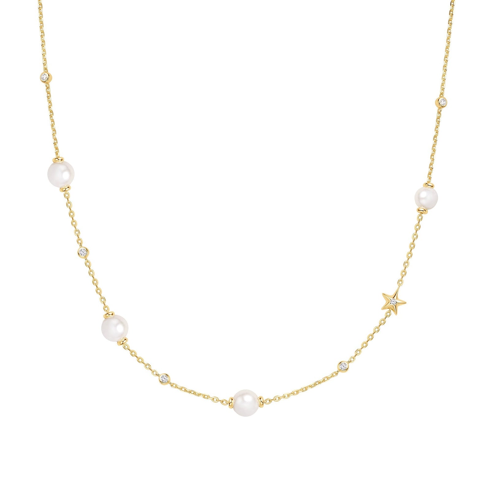 Ania Haie Gold Pearl and Star Station Necklace - B & S Lyncris Jewellers