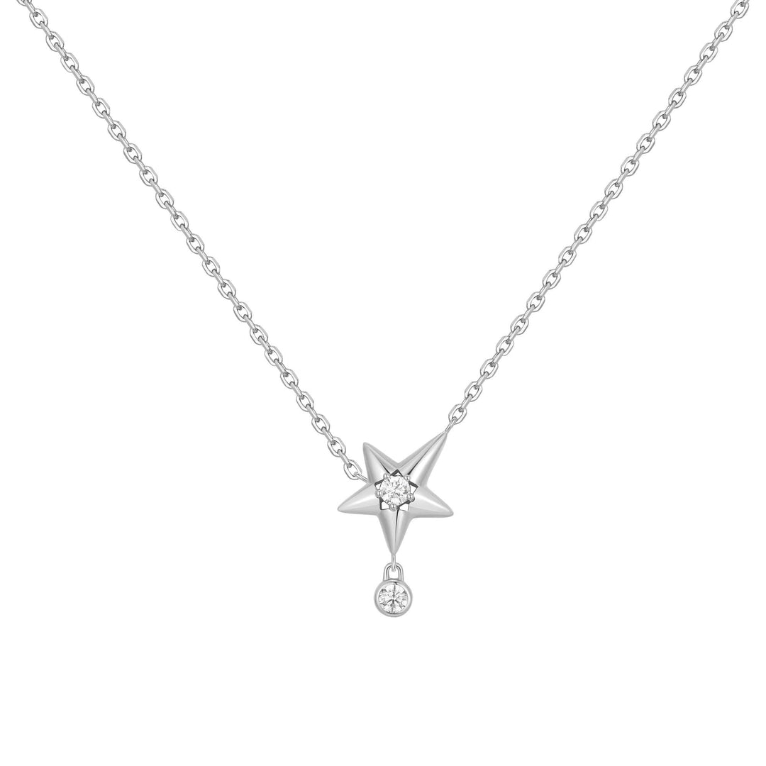 Silver Sparkling Star Drop Necklace - B &amp; S Lyncris Jewellers