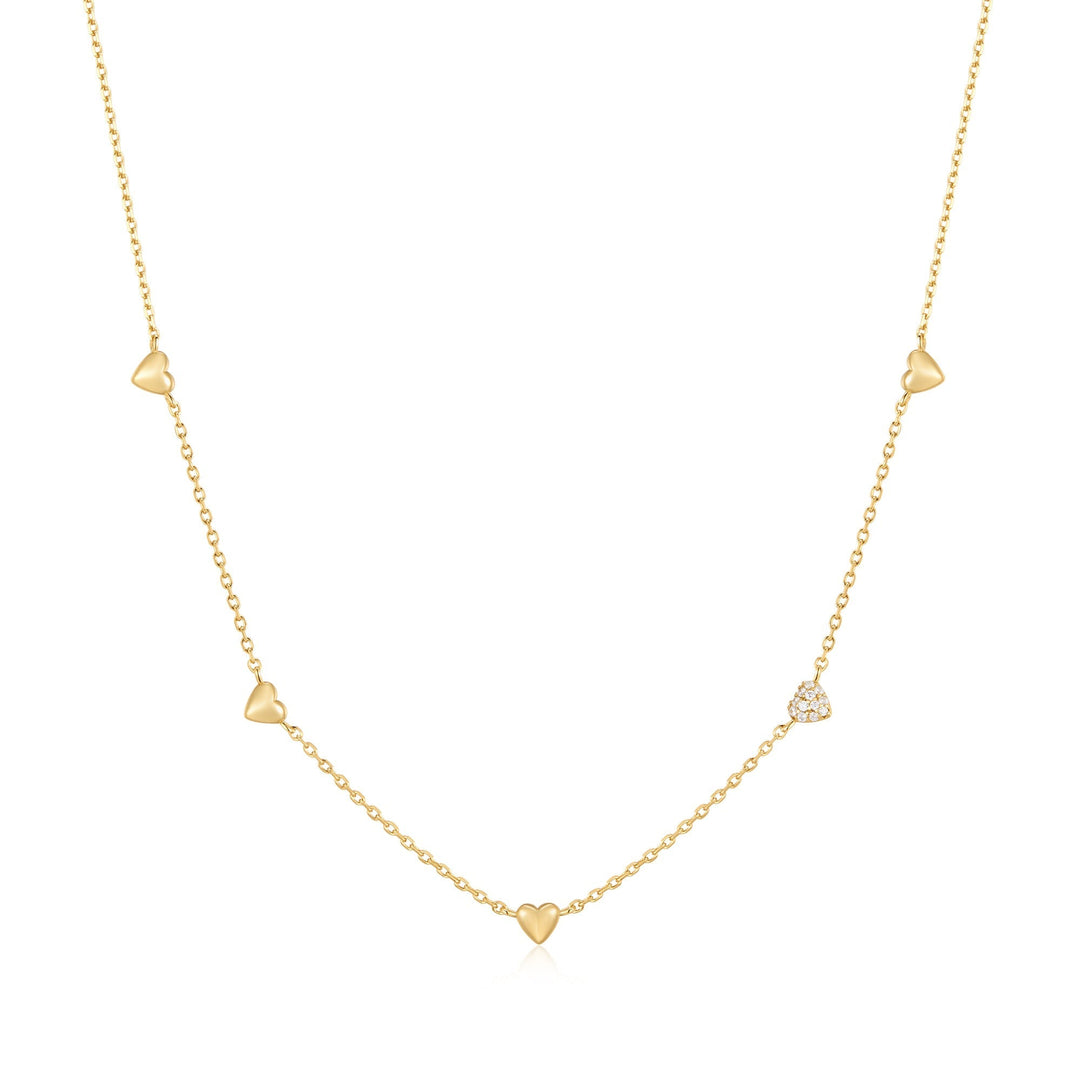 Ania Haie Gold Pave Puffed Heart Station Necklace - B &amp; S Lyncris Jewellers