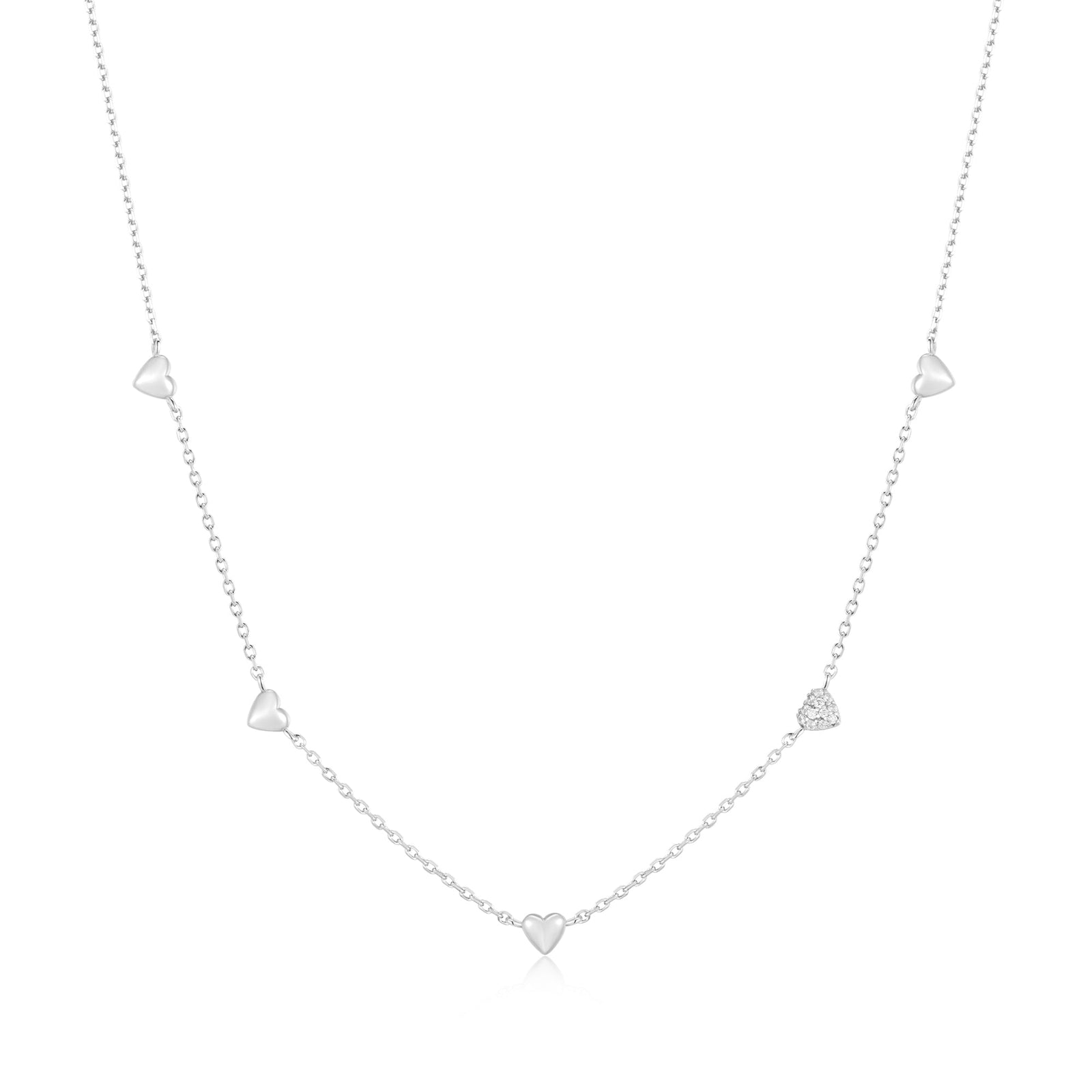 Ania Haie Silver Pave Puffed Heart Station Necklace - B & S Lyncris Jewellers