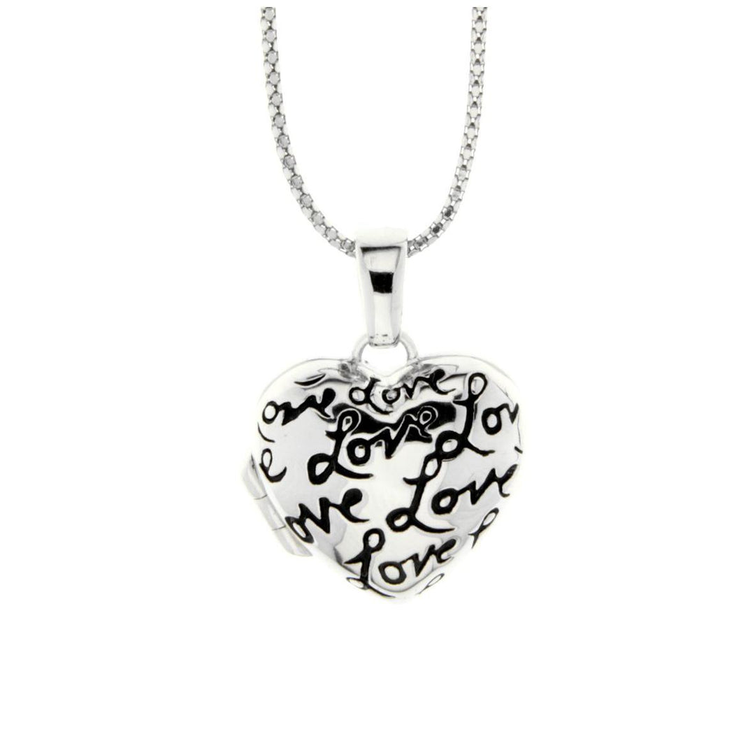 Ellani Sterling Silver Love Heart Locket Necklace
