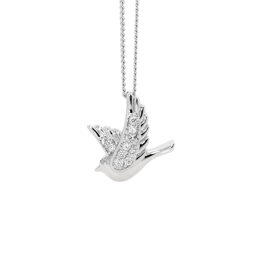 Ellani Sterling Silver CZ Dove Bird Necklace