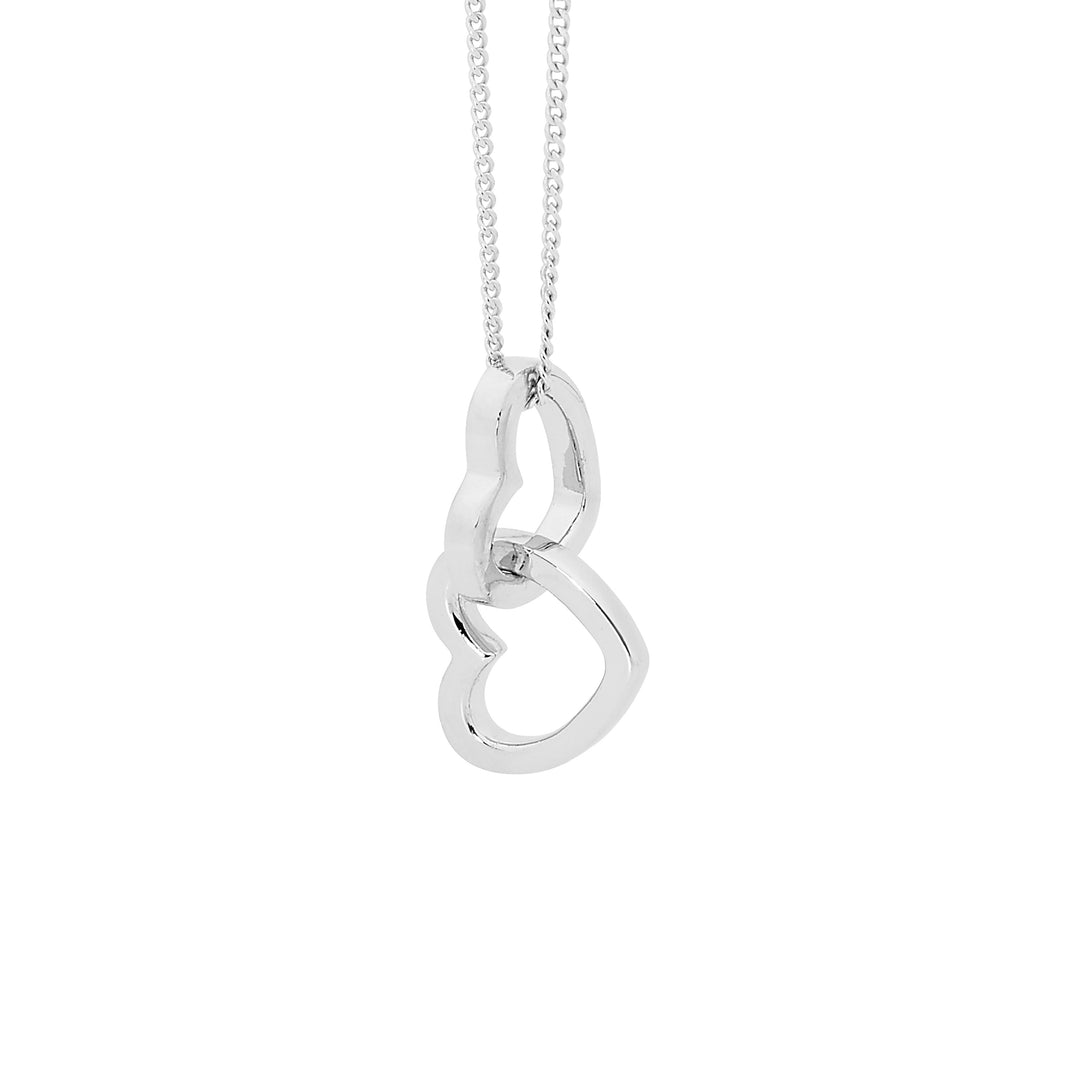 Ellani Sterling Silver Double Heart Pendant Necklace