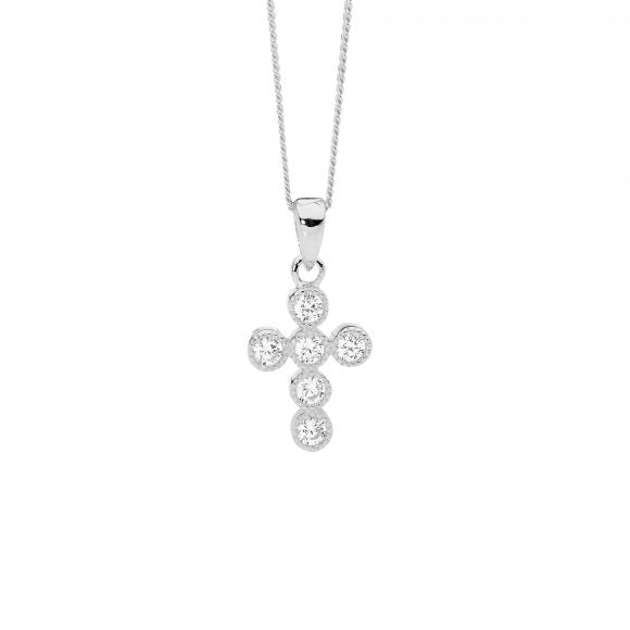 Ellani Sterling Silver CZ Cross Necklace