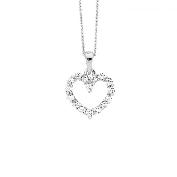 Ellani Sterling Silver CZ Heart Pendant Necklace