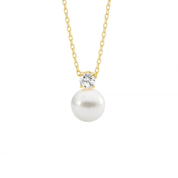 Ellani Gold CZ &amp; Pearl Pendant Necklace