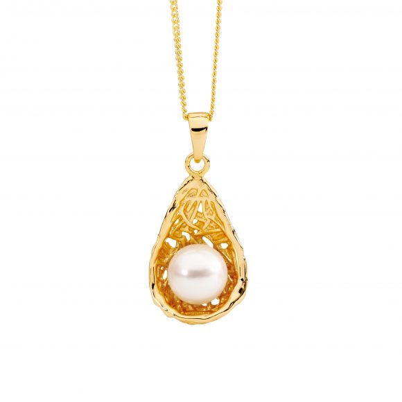 Ellani Gold Weave Basket Freshwater Pearl Necklace