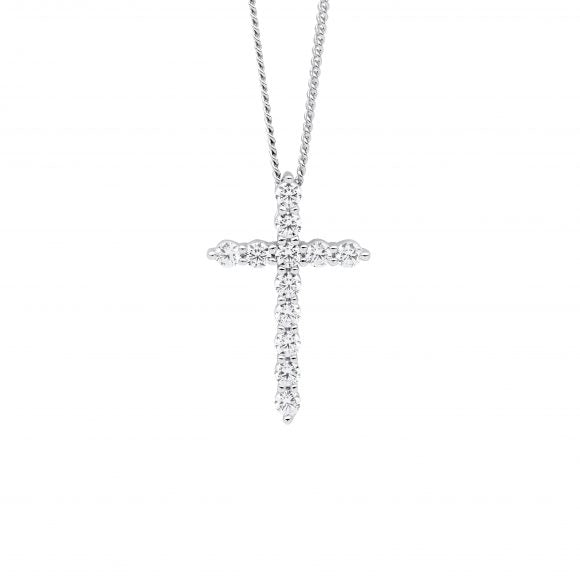 Ellani Sterling Silver CZ Cross Necklace