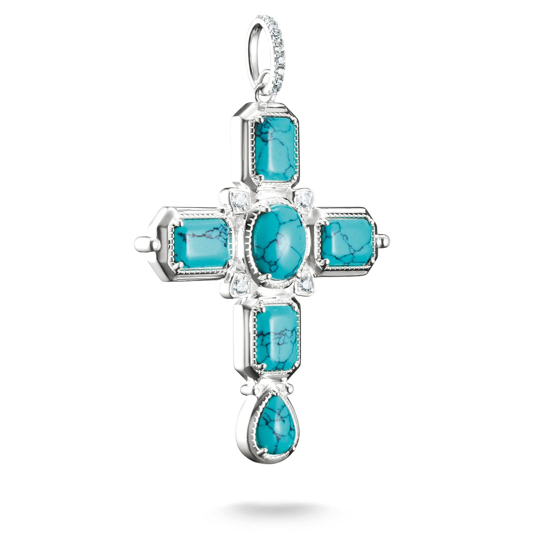 THOMAS SABO Cross Pendant with Turquoise Zirconia Stones - B &amp; S Lyncris Jewellers