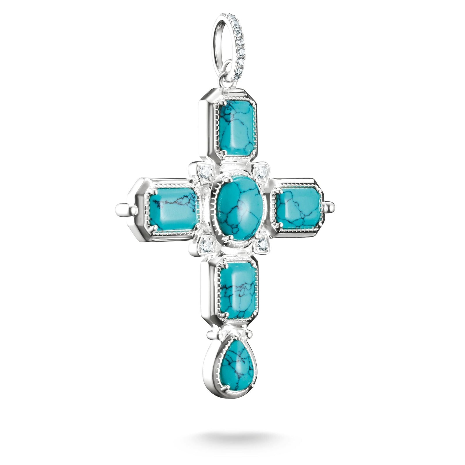 THOMAS SABO Cross Pendant with Turquoise Zirconia Stones - B & S Lyncris Jewellers