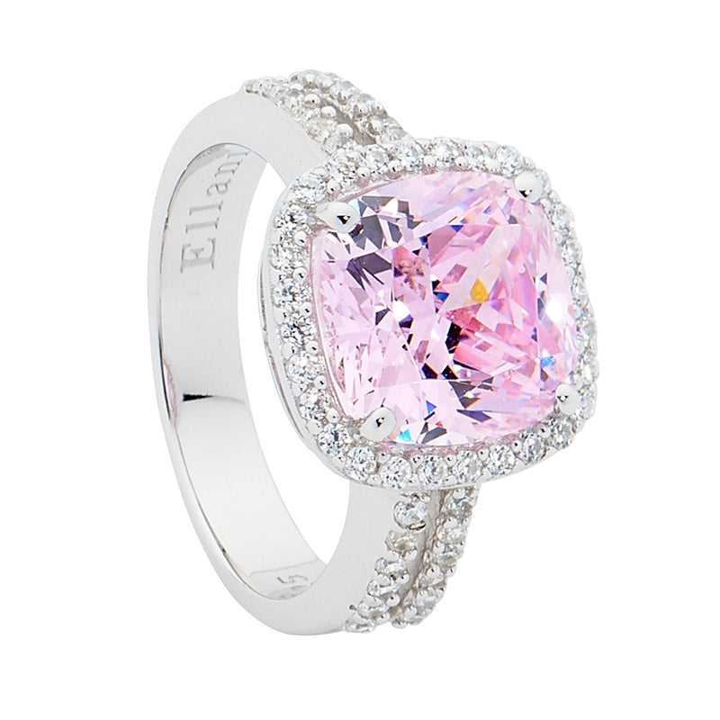 Ellani Sterling Silver Pink Cushion Cut Ring