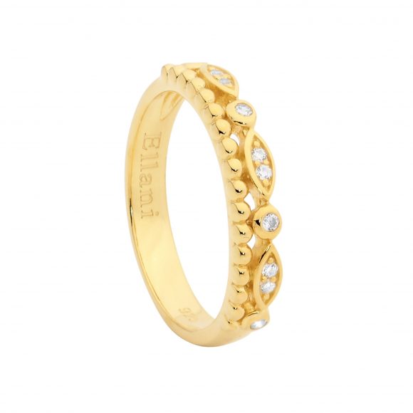 Ellani Gold CZ Art Deco &amp; Dots Double Ring