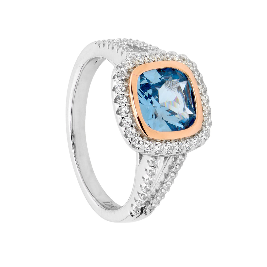 Ellani Sterling Silver Blue Cushion Cut Ring