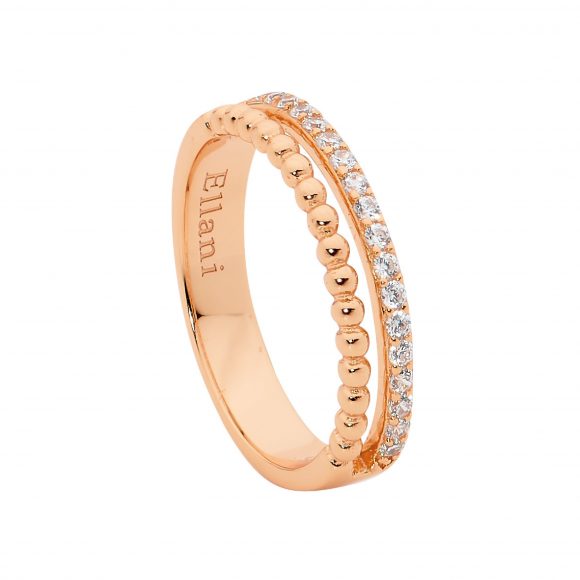 Ellani Rose Gold CZ Double Row Ring