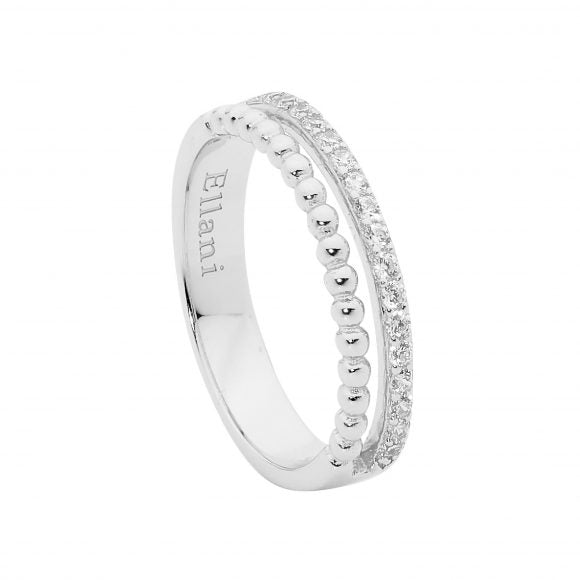Ellani Sterling Silver CZ Double Row Ring