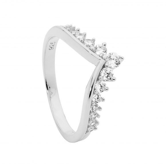 Ellani Silver Gradual V-Shaped CZ Ring