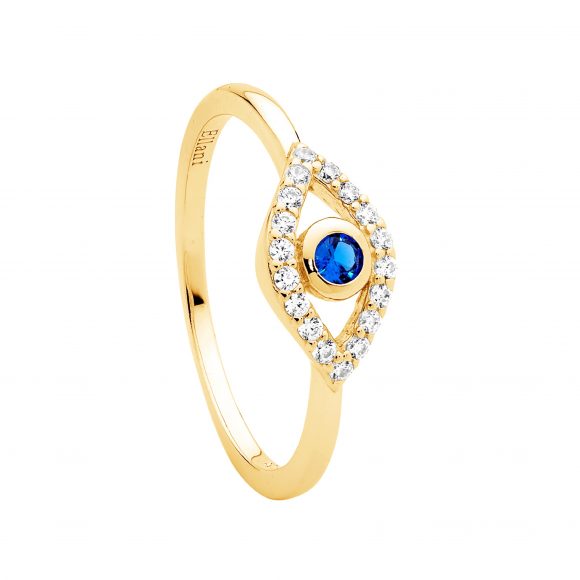 Ellani Yellow Gold Evil Eye Ring