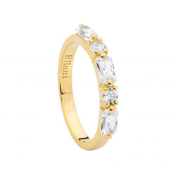 Ellani Yellow Gold Round Baguette CZ Ring