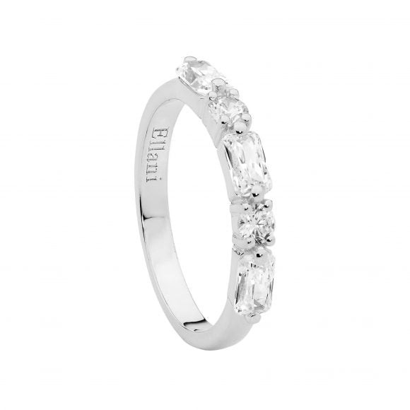 Ellani Sterling Silver Round Baguette CZ Ring