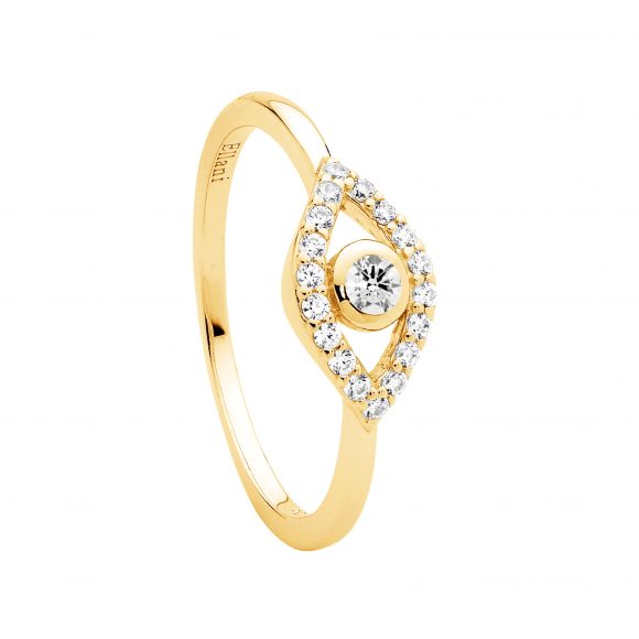 Ellani Yellow Gold CZ Evil Eye Ring