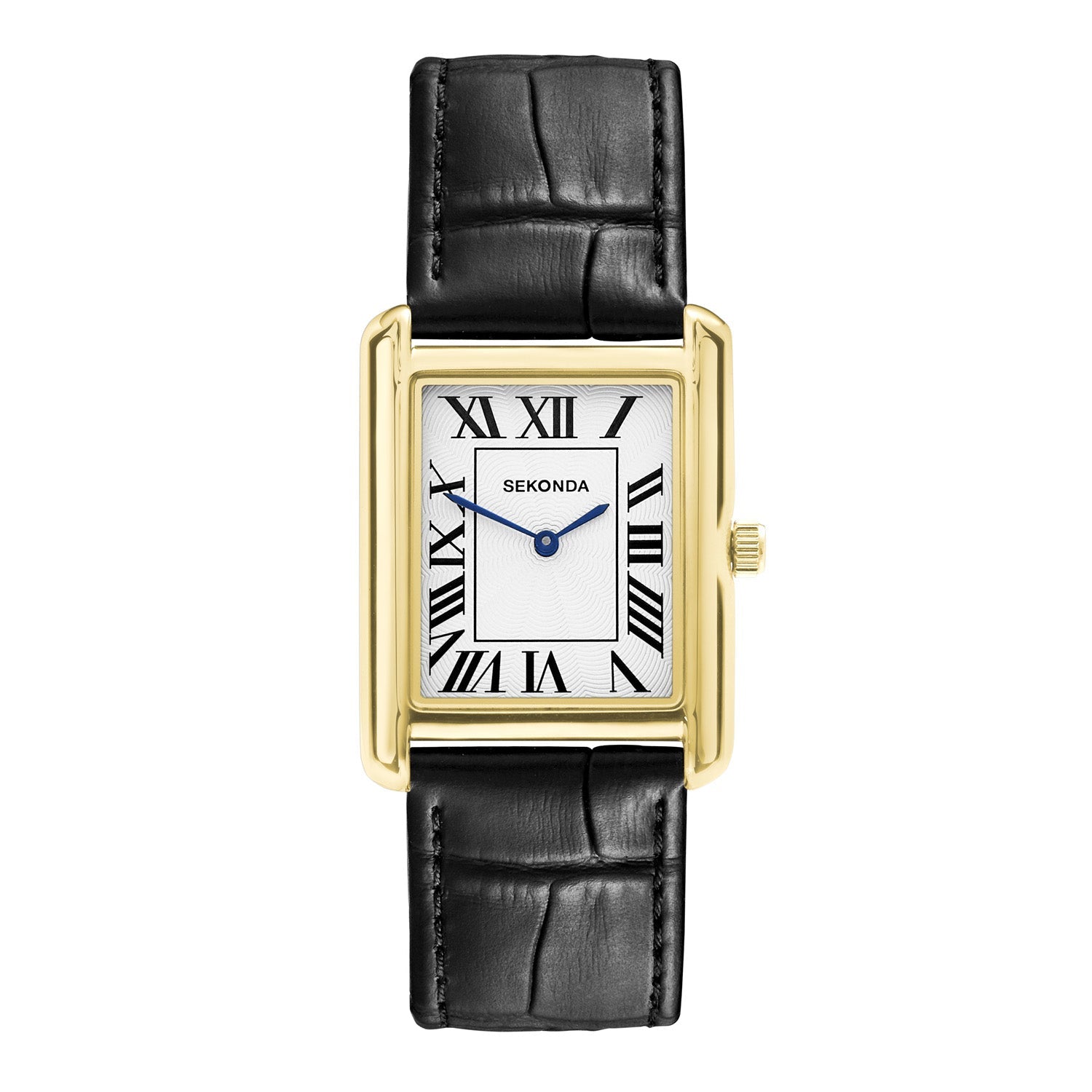 Sekonda Mens Clement Guilloche Dial Black Leather 28x37mm Watch - B & S Lyncris Jewellers