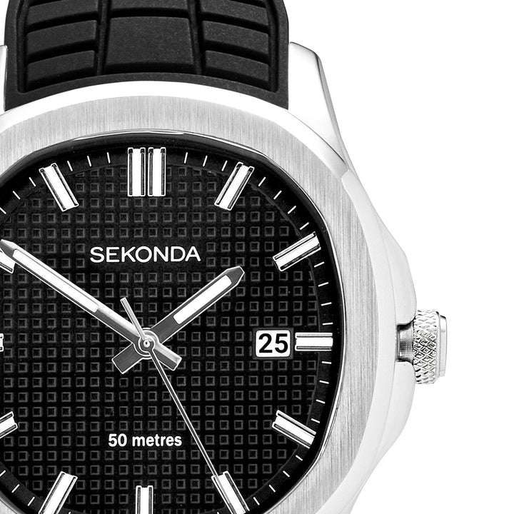 Sekonda Mens Octaire Black Dial Black Rubber 40mm Watch