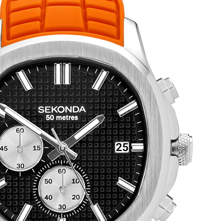 Sekonda Mens Octaire Black Dial Orange Rubber 40mm Watch