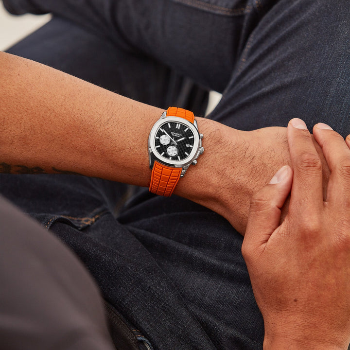 Sekonda Mens Octaire Black Dial Orange Rubber 40mm Watch