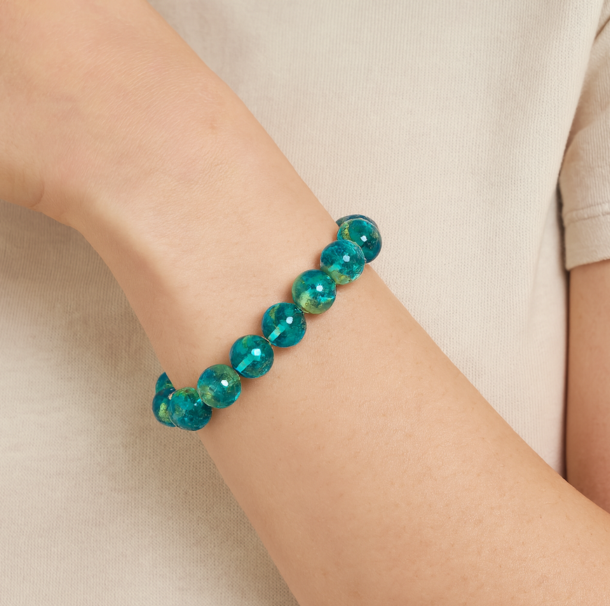 Baltic Amber Green-Blue Beaded Stretch Bracelet