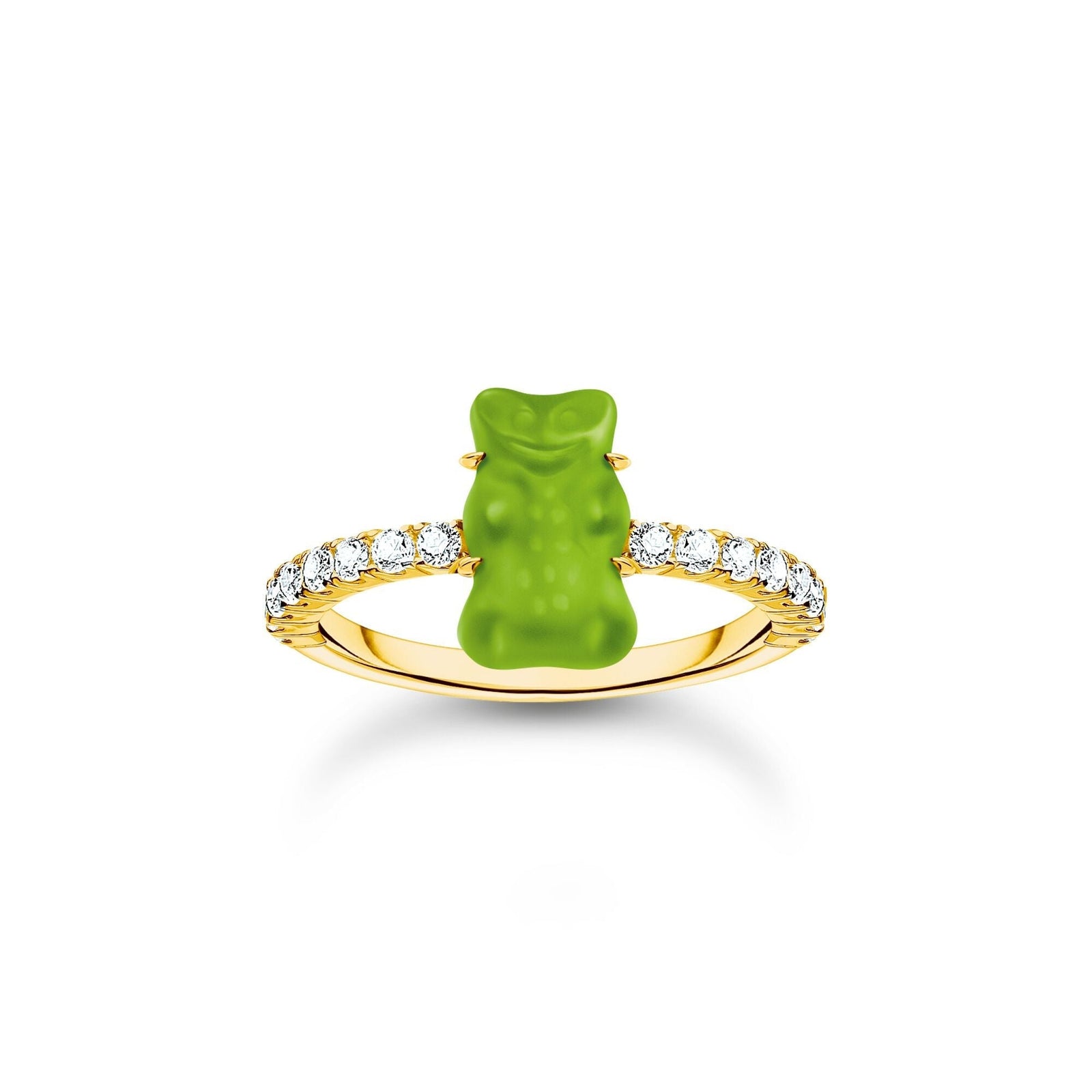 THOMAS SABO Ring with green mini sized goldbears and zirconia - B & S Lyncris Jewellers