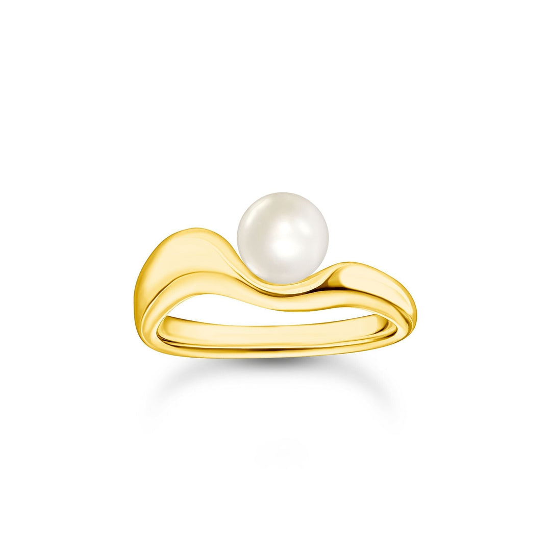 THOMAS SABO Wavy Ring with Freshwater Pearl in Gold - B &amp; S Lyncris Jewellers