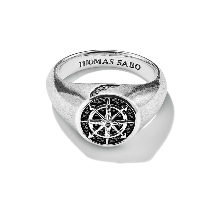 THOMAS SABO Signet Ring Compass Black Zirconia