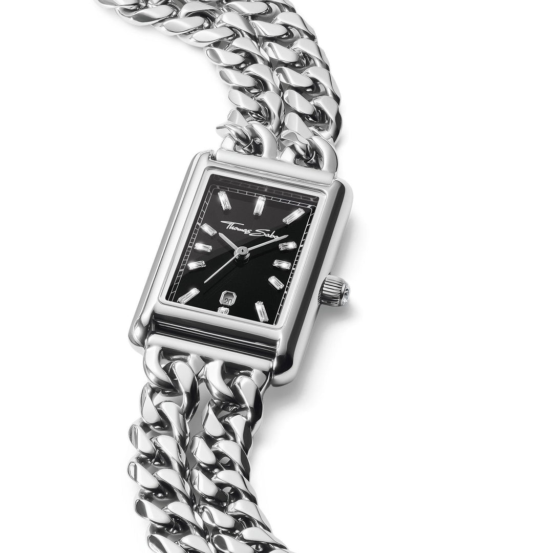 THOMAS SABO Ladies Rectangular Silver Watch with Black Dial
