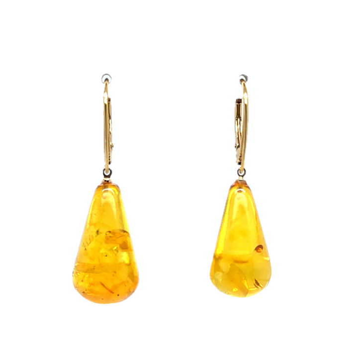 Gold Plated Baltic Amber Drop Earrings