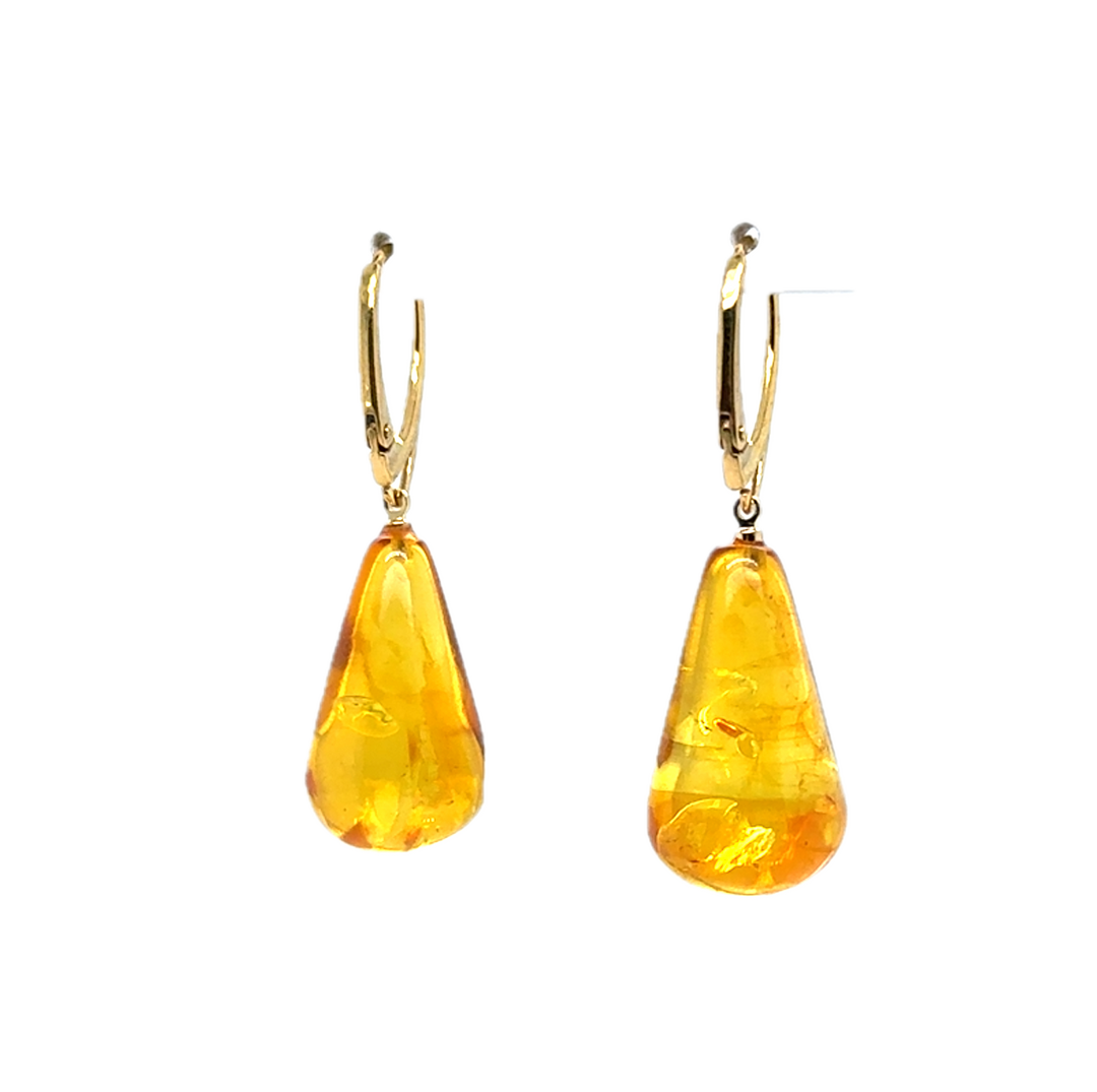 Gold Plated Baltic Amber Drop Earrings