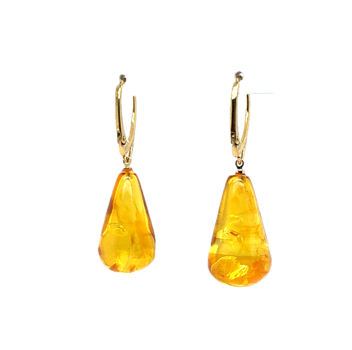 Gold Plated Baltic Amber Drop Earrings