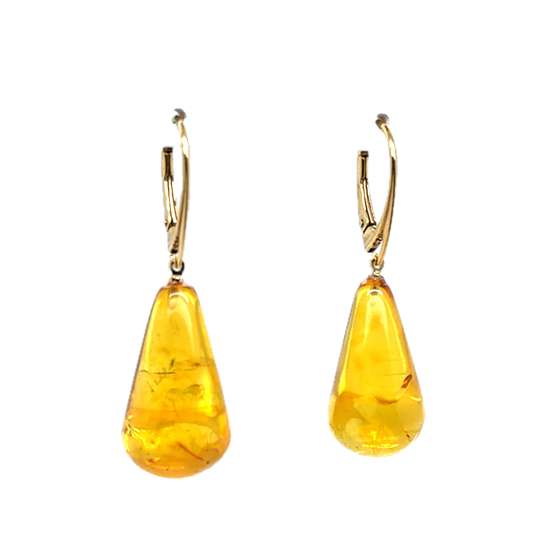 Gold Plated Baltic Amber Drop Earrings