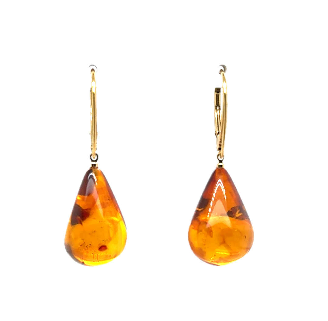 Gold Plated Baltic Amber Drop Earrings
