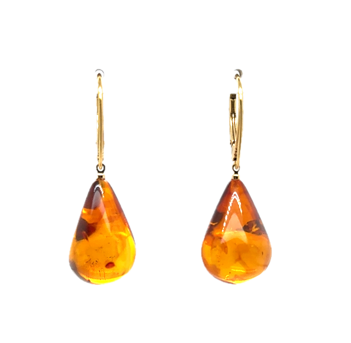 Gold Plated Baltic Amber Drop Earrings