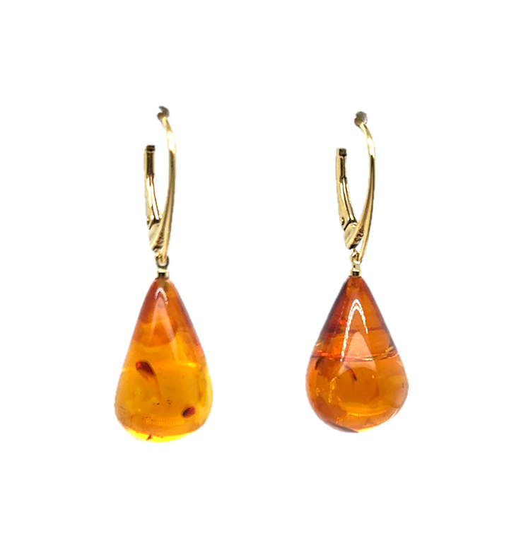 Gold Plated Baltic Amber Drop Earrings