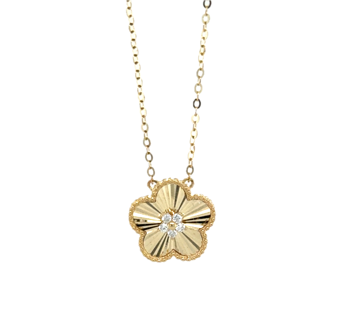 9K Yellow Gold Diamond Flower Necklace